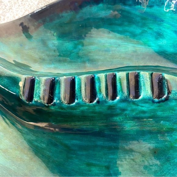 Vintage Handmade Green Black Painted Ceramic Ashtray Trinket Dish Art Decor - Picture 6 of 16